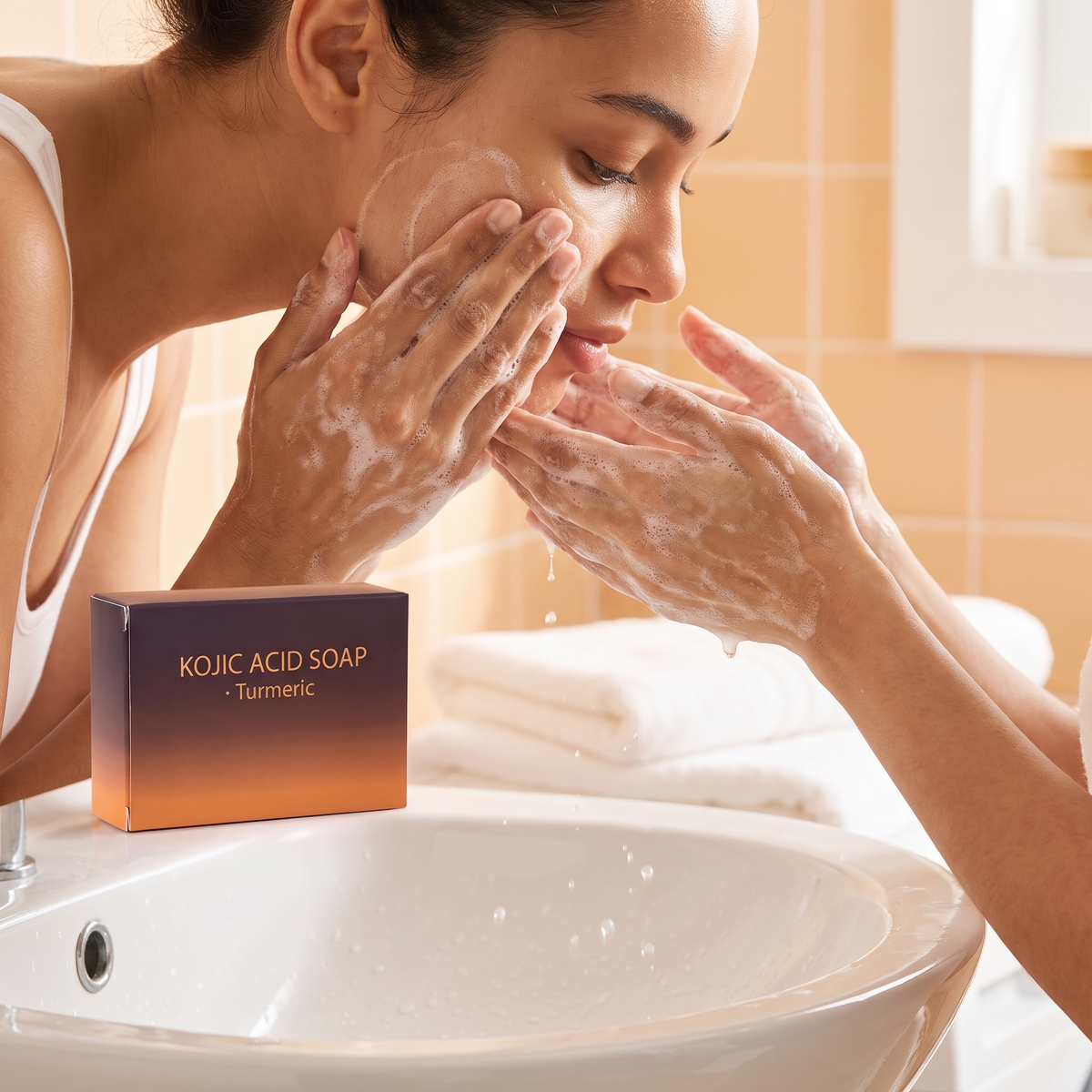 Using a kojic acid turmeric soap bar