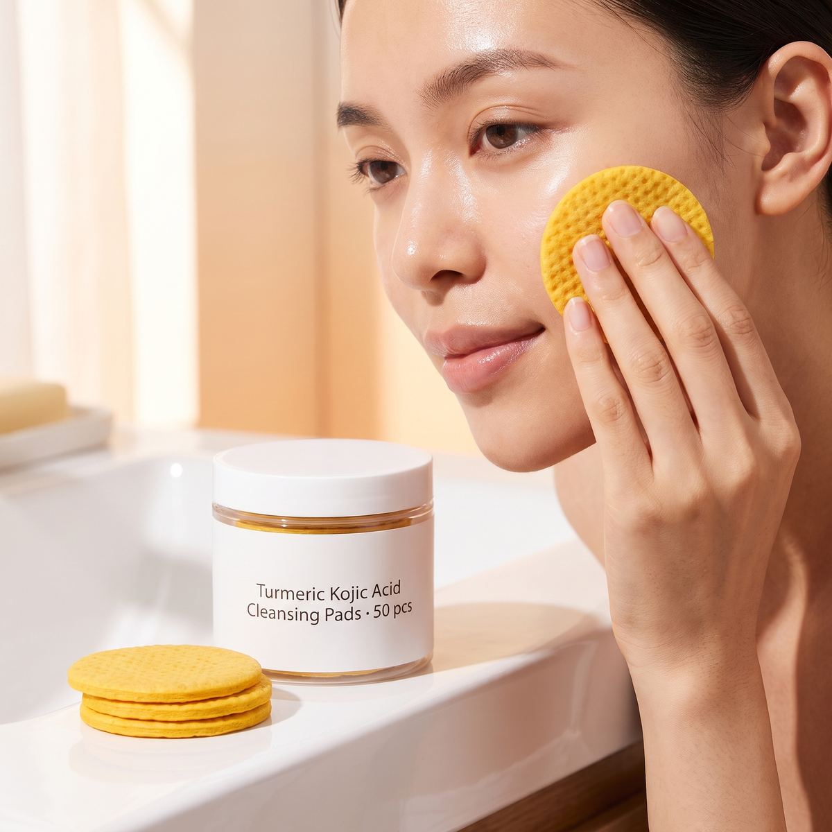 Exfoliating pad on skin